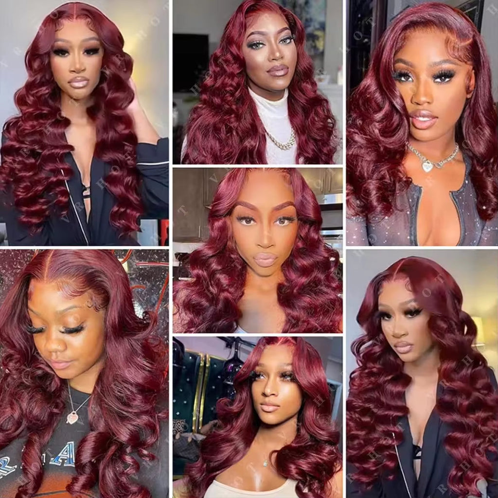 Body Wave Human Hair Wig 13x4 HD Burgundy Lace Front Wig Human Hair With Aligned Cuticle Brazilian Wig