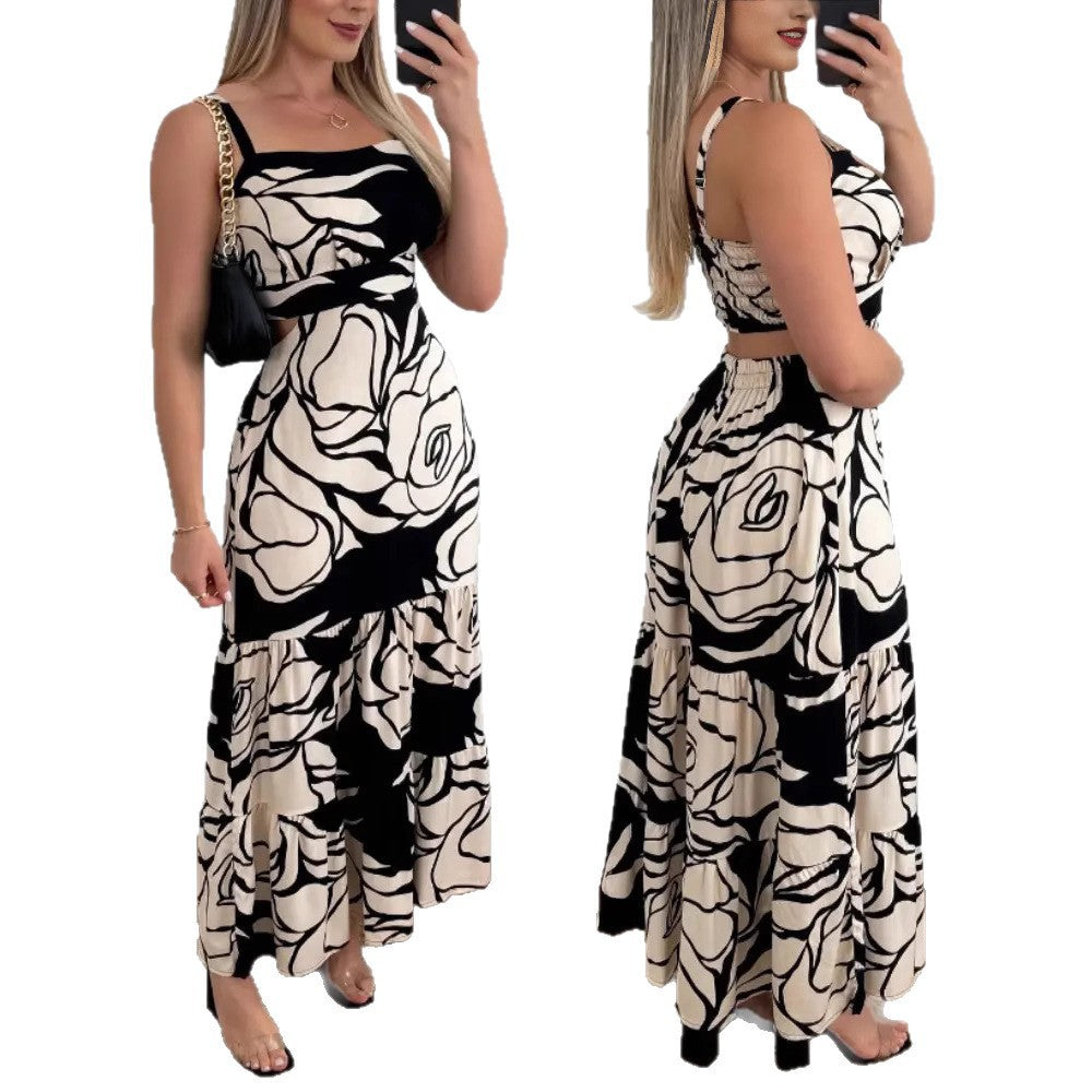 New Commuter Sexy Dress With Rose Pattern