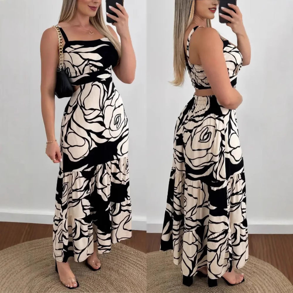 New Commuter Sexy Dress With Rose Pattern