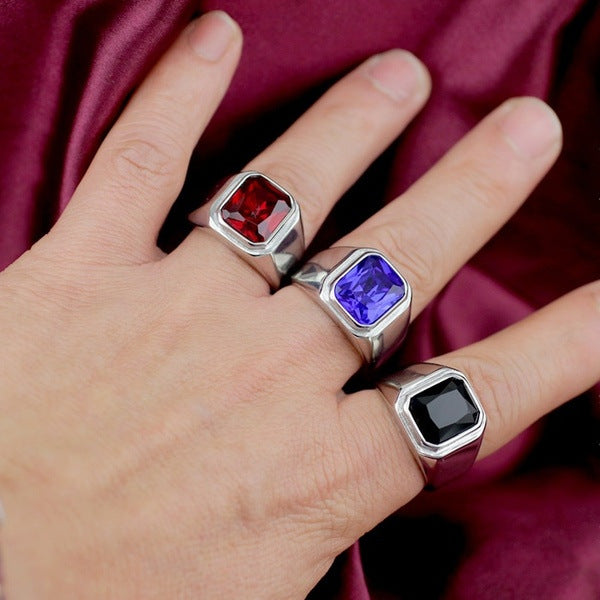Men's Square Alloy Zircon Ring