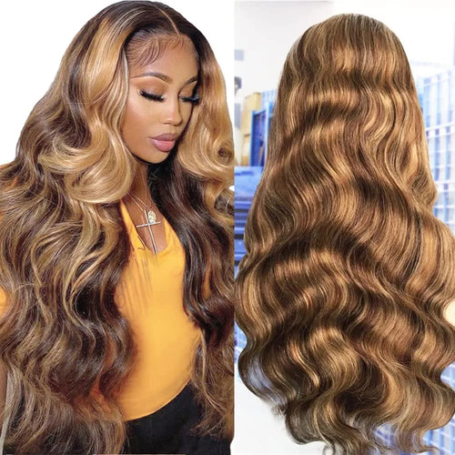 250 Density P4/27 Honey Blonde Highlight Wig 30 Inch 13x4 13X6 HD Body Wave Lace Front Human Hair HD Pre Plucked with Baby Hair