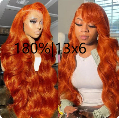 Long Curly Hair Fluffy Curly Hair  Orange Big Wave Real Hair Headband For Women
